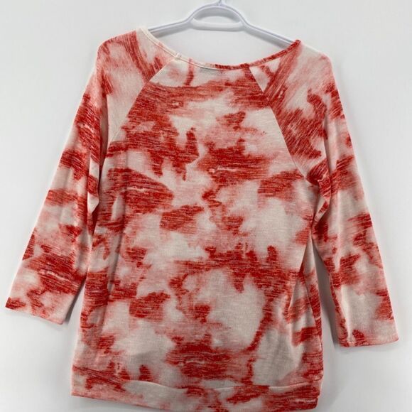 🎁5/$25 Clientele Woman's Shirt Tie Die White with Orange Design 3/4 Sleeve - Picture 6 of 8